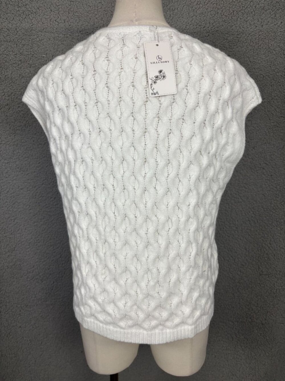 Lillusory Women's Tie-Front Crochet Cable Knit Cardigan White Size Medium NWT's. - Picture 5 of 8
